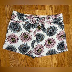 Loft Linen blend floral shorts with bow belt & pockets
